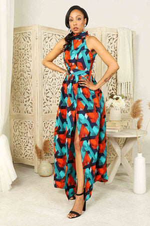 African long dress. African maxi dress for woman. blue and orange african dress. Long dress with pocket. Summer dresses for women.