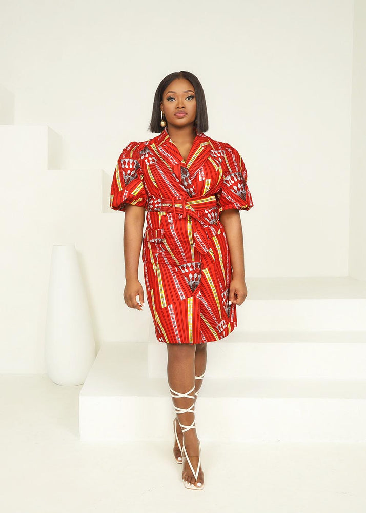 
            
                Load image into Gallery viewer, dress blazer, blazer dress, red dress, African dresses, african dress, african clothing, ankara dress, african print clothing
            
        