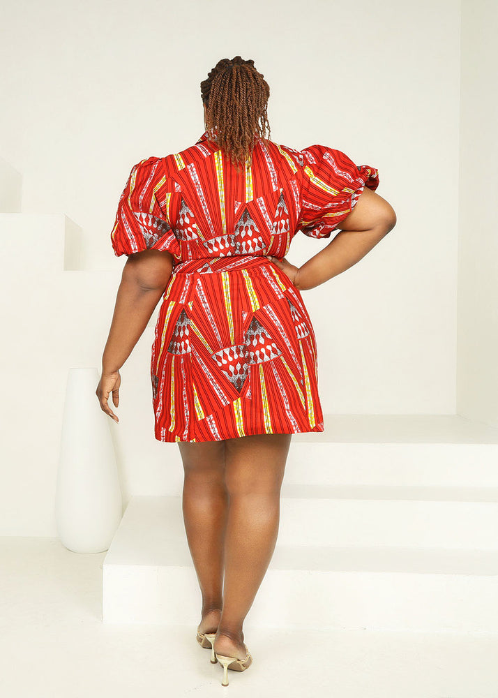red african dress Queen Serena Women's Mermaid in White and Ankara Dashiki Kente Print Fabric especially during hot days Red Dashiki Short Dress |