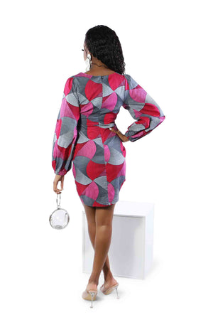 Short african print dress for women. Ruched african dress