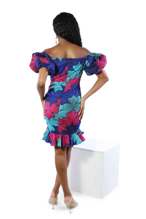 
            
                Load image into Gallery viewer, Blue and pink African print dress for women
            
        
