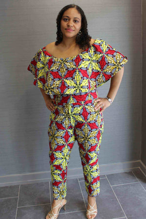 
            
                Load image into Gallery viewer, African jumpsuit for women. Yellow Jumpsuit for women. Red Jumpsuit for women. African print jumpsuit for women
            
        