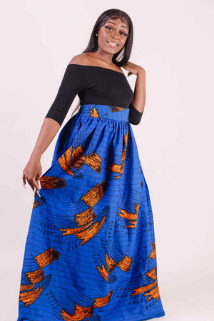 Blue african long skirt. African maxi skirt. African skirt for plus size. Plus size african maxi skirt. African print long skirt for plus size women. Blue african long skirt.