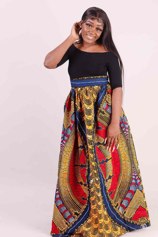 Orange floral skirt. African long skirt. African maxi skirt with pocket. African skirts for women. African print skirts for ladies. Plus size African skirts.