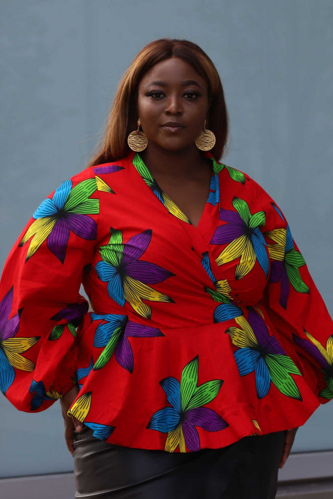 
            
                Load image into Gallery viewer, Peplum top for women. Red top for women. Wrap tops for women. Plus size tops for women. African tops for women.
            
        
