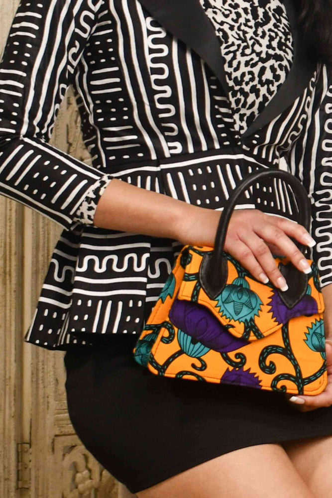 African handbag. African mini bag. African print bag. Yellow mini bag. Yellow handbag for women. Floral mini bag for women