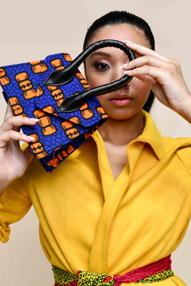 blue and orange bag. African print bags. African handbag for ladies. fashion bags. luxury bags for women