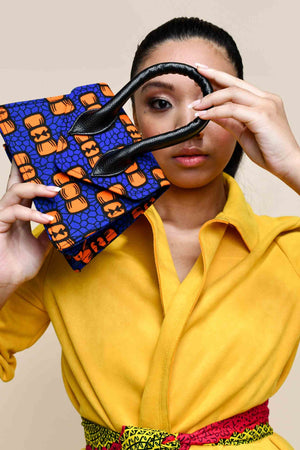 
            
                Load image into Gallery viewer, blue and orange bag. African print bags. African handbag for ladies. fashion bags. luxury bags for women
            
        