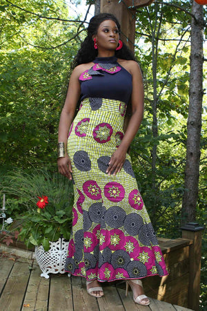mermaid traditional african dresses QUEEN MAHALIA WOMEN'S MERMAID DRESS IN AFRICAN ANKARA DASHIKI KENTE PRINT (YELLOW RED MULTICOLORED FABRIC)