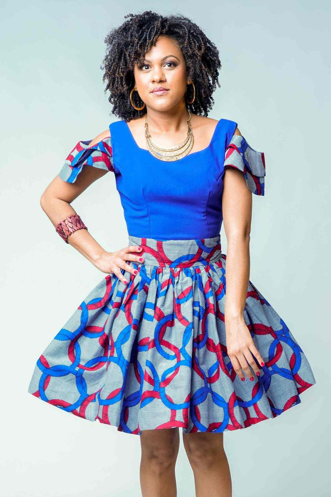 Blue mini dress for women. African mini dress for women. Blue short dress for summer.