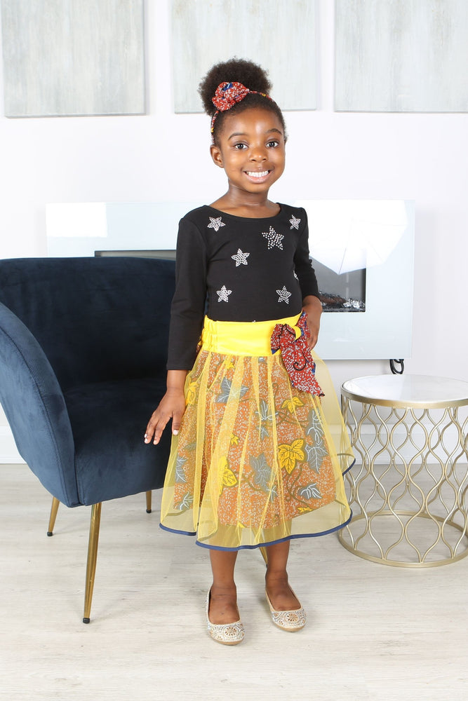 
            
                Load image into Gallery viewer, AKANI AFRICAN PRINT GIRLS&amp;#39; FLARED TULLE SKIRT - KEJEO DESIGNS
            
        