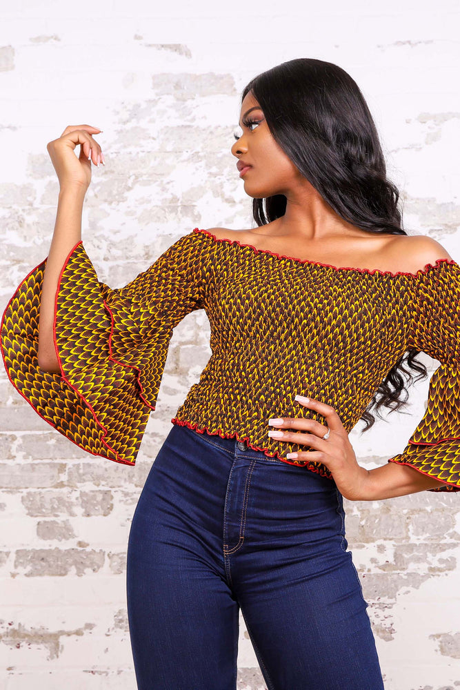 
            
                Load image into Gallery viewer, BENITA AFRICAN PRINT WOMEN&amp;#39;S STRETCH CROP TOP - KEJEO DESIGNS
            
        