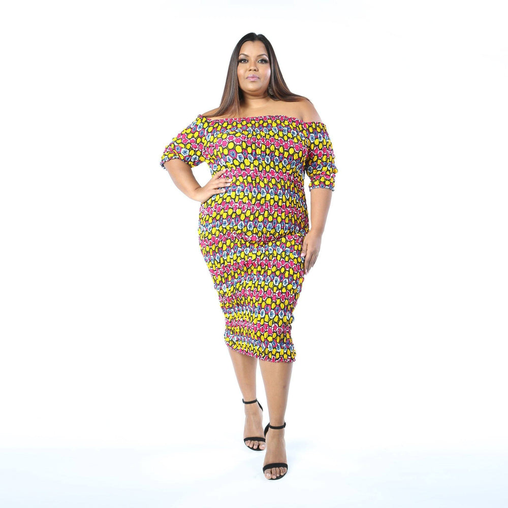 DIDI African Print Dress DRESS KEJEO PLUS SIZE (XL-3XL) Multicolor print (Pink-Blue-Yellow) 