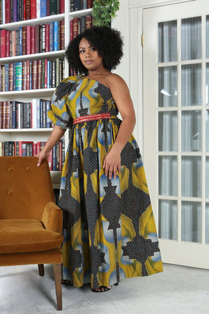 MELISSA African Print Dress DRESS KEJEO M 2 TONE (GREY/GOLD) 