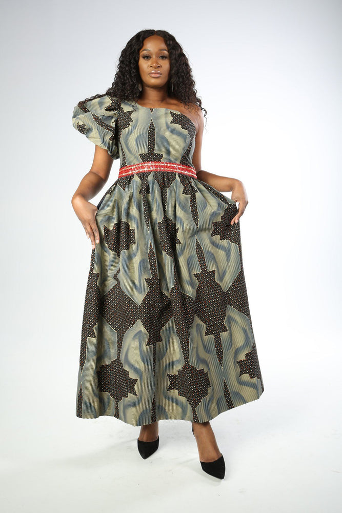 
            
                Load image into Gallery viewer, MELISSA African Print Dress DRESS KEJEO S GREY 
            
        