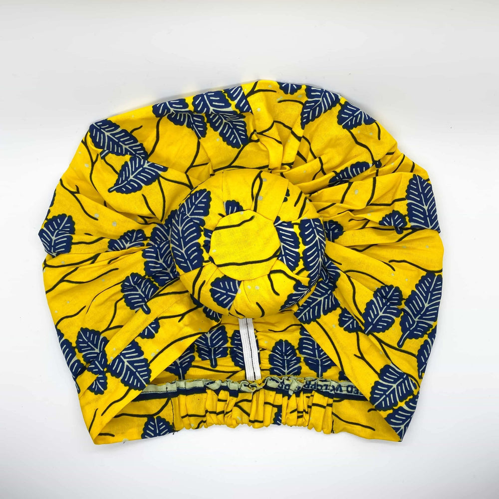 MINA Ankara Bonnet Set (ball Knot) (Yellow and Navy Blue) - KEJEO DESIGNS