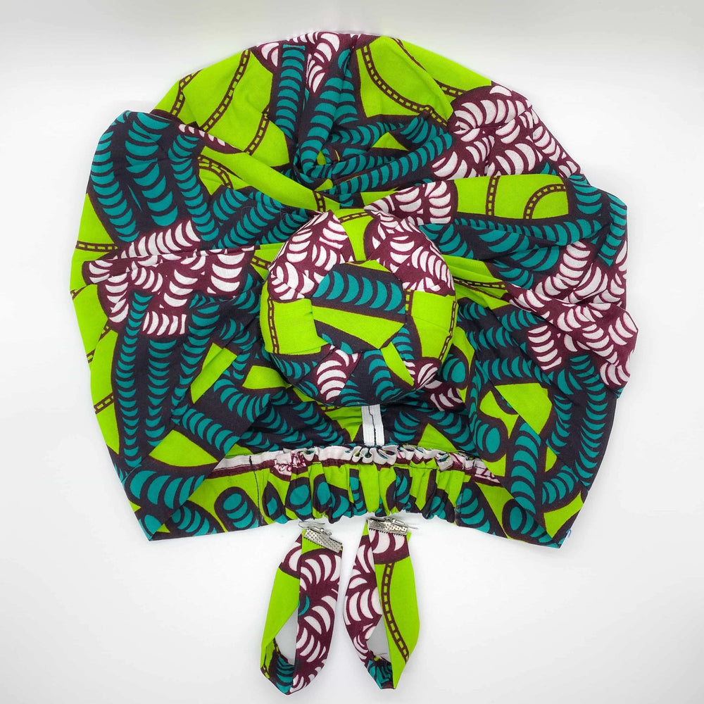 NITA African Print Bonnet II Set (Ball Knot) (GREEN) - KEJEO DESIGNS