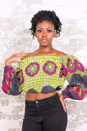 
            
                Load image into Gallery viewer, SUBERA II AFRICAN PRINT PUFFY SLEEVE WOMEN&amp;#39;S CROP TOP - KEJEO DESIGNS
            
        