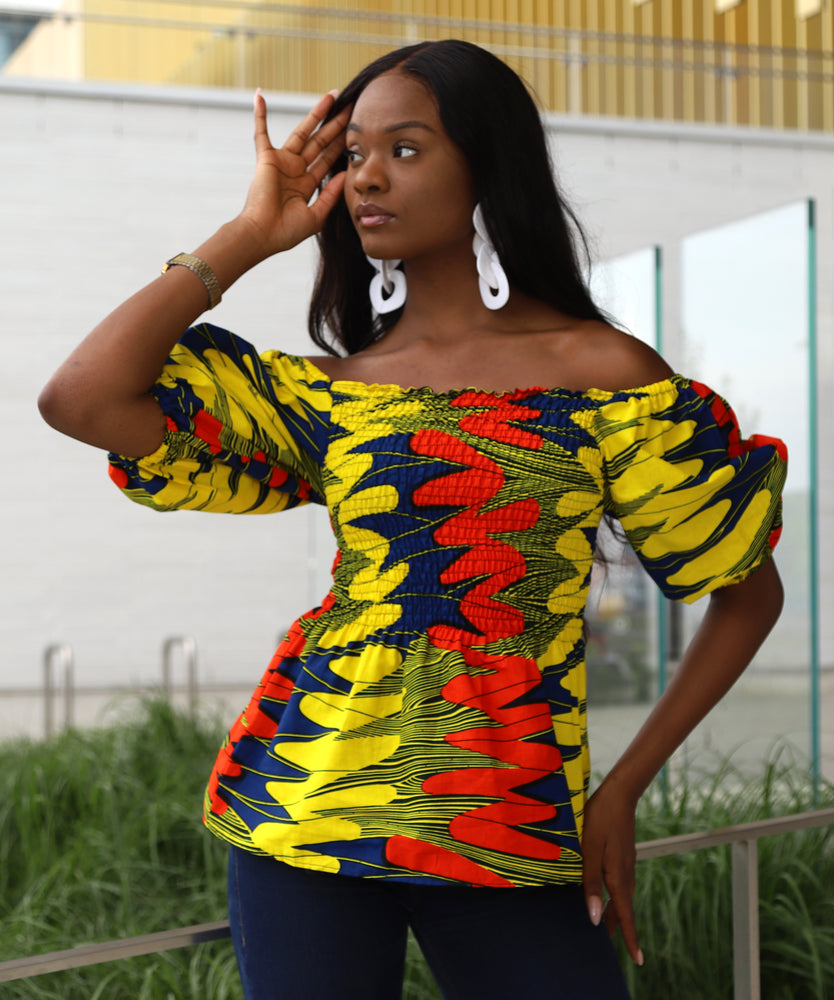 
            
                Load image into Gallery viewer, african top for women. Puff Sleeve top for women. Yellow tops for women
            
        