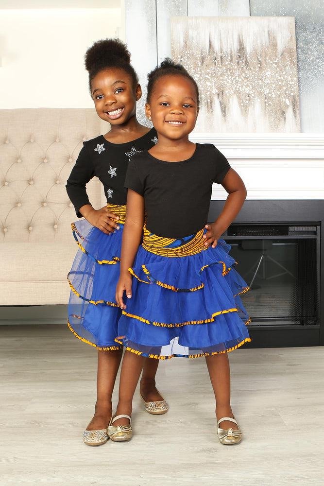 YELLOW BULB AFRICAN PRINT GIRLS' TIERED TULLE SKIRT - KEJEO DESIGNS